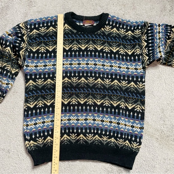 Vintage Atlas Sweater Mens XLarge Blue Knit Pullover USA 90s Fair Isle - Picture 3 of 6
